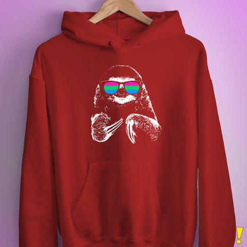 Pride Sloth Polysexual Flag Sunglasses Hoodie - Red